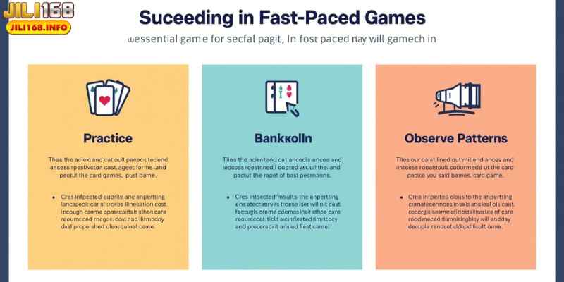 Infographic showing tips for winning in quick card games (practice, bankroll management, observe patterns)